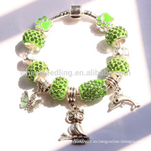 Pulsera de cristal verde del grano del buho pulsera del encanto de la mariposa del delfín